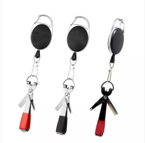 Three retractable line tools in black and red